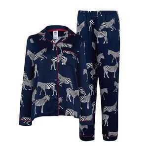 Chelsea Womens/Ladies Zebra Print Long-Sleeved Pajama Set / Navy